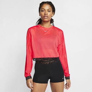 Top Nike Pro Maneca Lunga Mesh Crop Dama Rosii Negrii Metal Argintii | UPRZ-40537